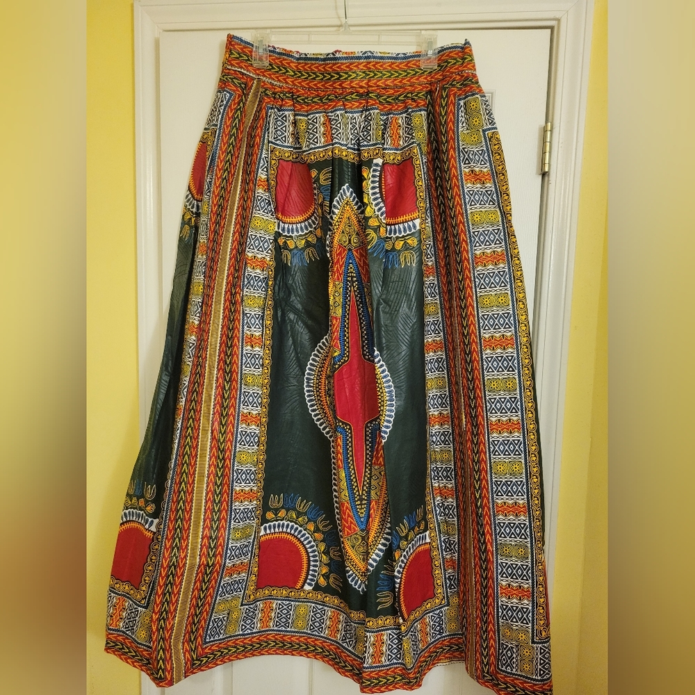 Grass-Fields African Print Maxi Skirt with Pockets Size 4XL